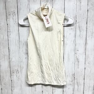 Boss Shirt Women Size XS Cream Sleeveless Turtleneck Blouse‎ Streetwear Casual